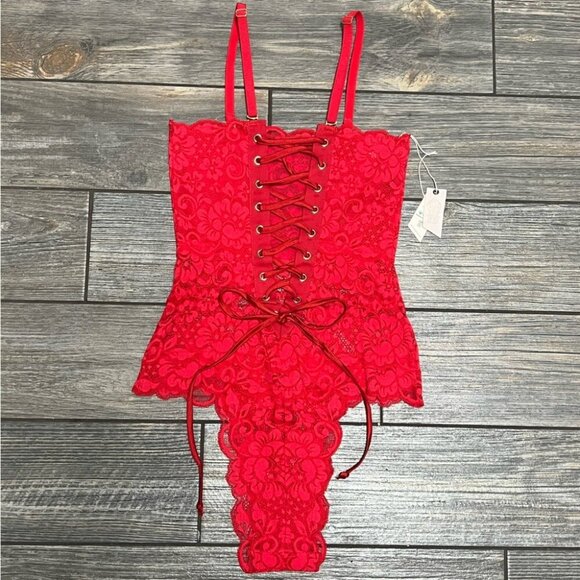 NWT $98 We Are HAH Free People Spinster Reversible Bodysuit XL Siren Red Top - Picture 5 of 16